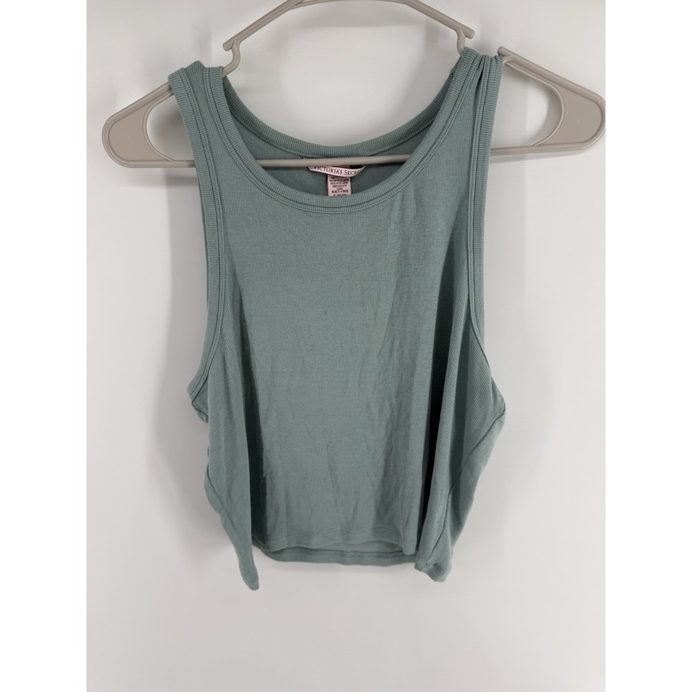 Victoria's Secret XL Crop Ribbed Modal Sleep/Lounge Tank Top Green Teal - Picture 2 of 10